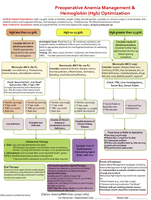 Preoperative Anemia Management hgb Optimization Algorithm Preoperative Anemia Management hgb Optimization